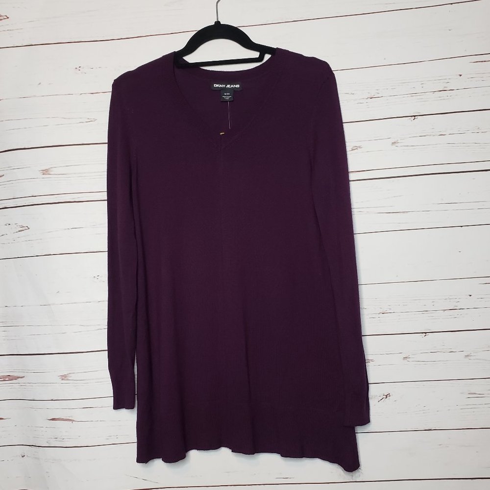 DKNY Jeans Purple V-Neck Tunic Sweater